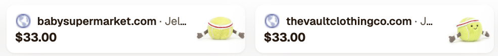 Retail sources: babysupermarket.com $33.00, thevaultclothingco.com $33.00